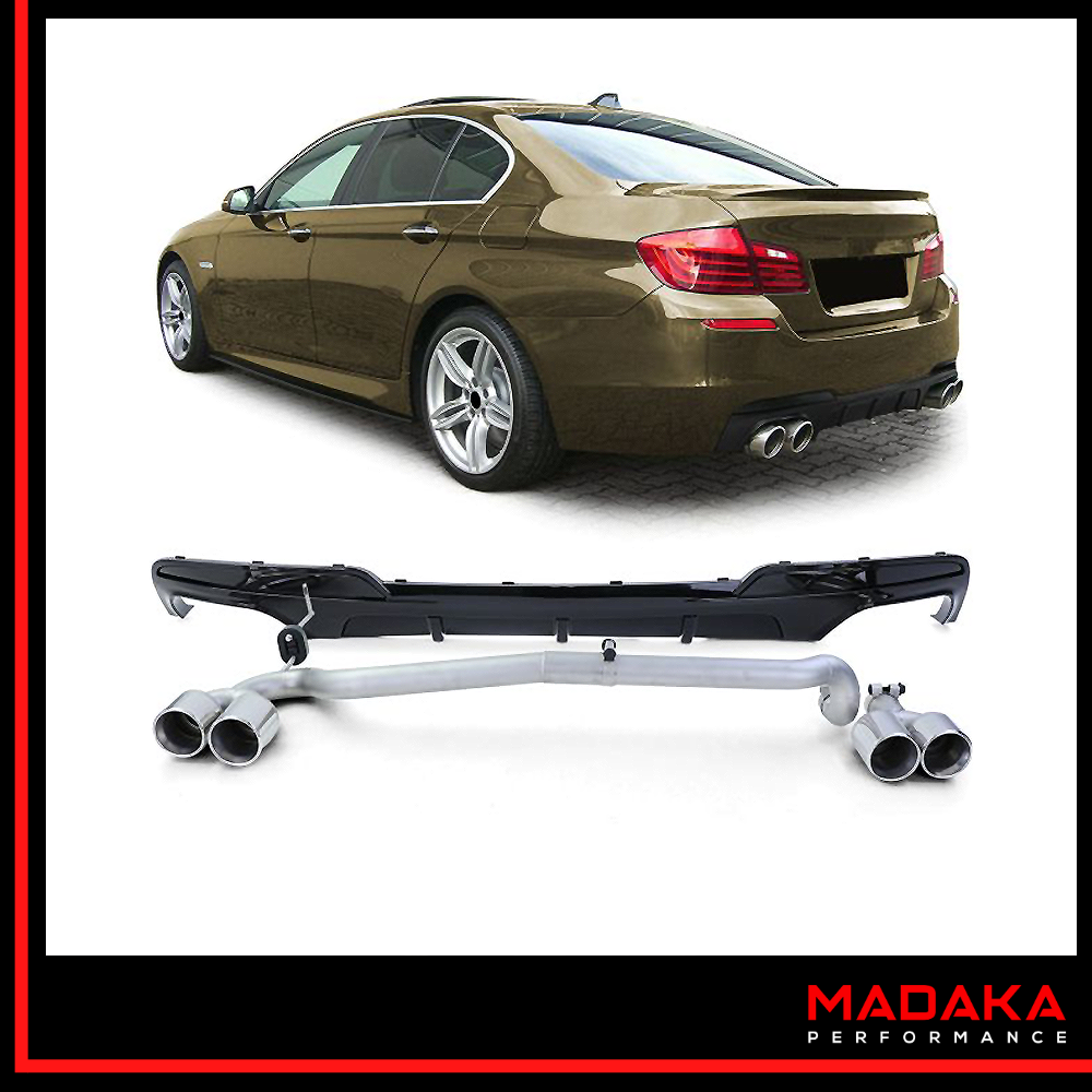 Diffusor schwarz mit Doppelendrohre chrom montiert am BMW 5er Typ F10 F11 - Bild 1