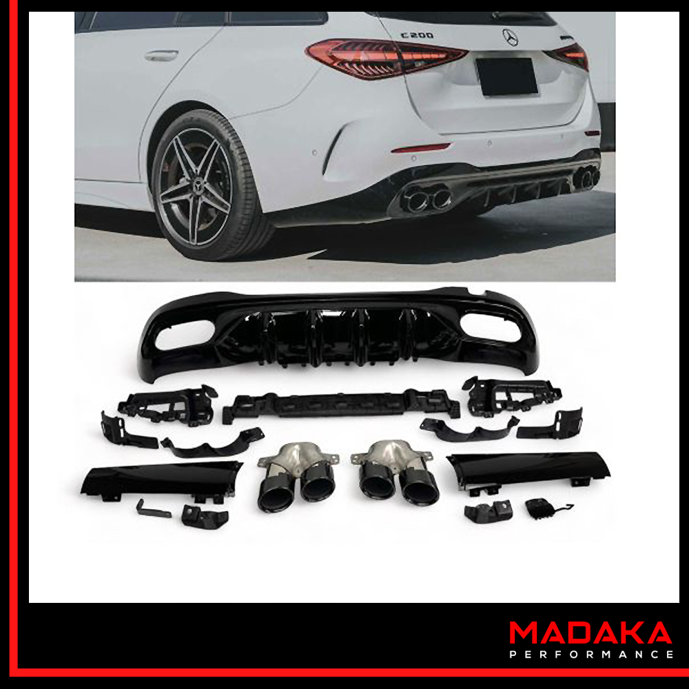 Diffusor mit Doppelendrohren schwarz in C43 AMG Optik für Mercedes C-Klasse W206 S206 - Bild 1