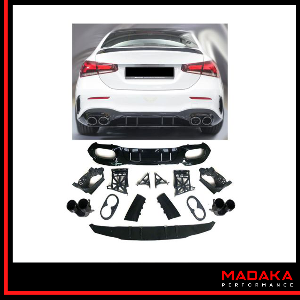 Diffusor mit Doppelendrohren schwarz in A45 AMG Optik für Mercedes A-Klasse V177 - Bild 1