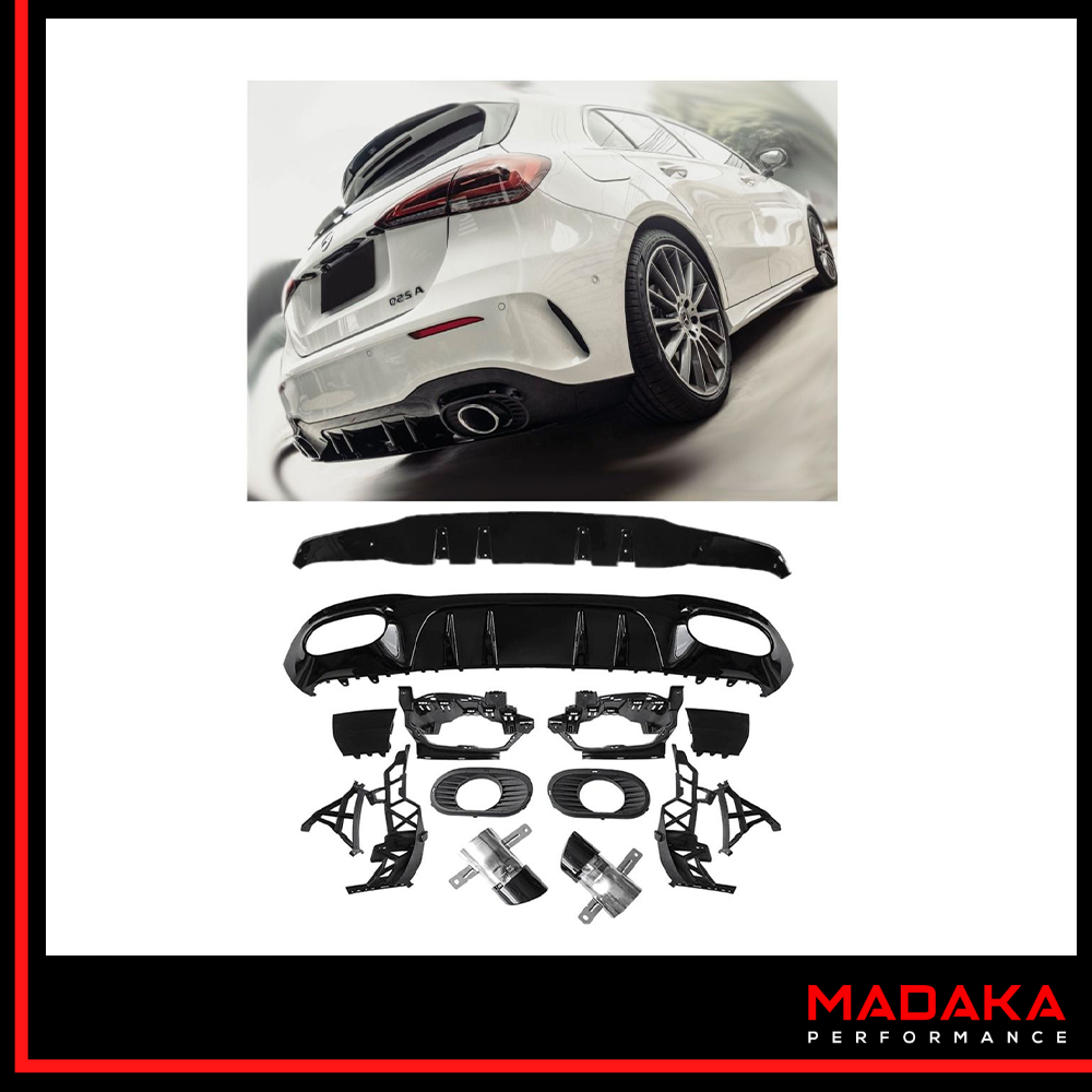 Diffusor mit Endrohren schwarz in A35 AMG Optik für Mercedes A-Klasse W177 - Bild 1