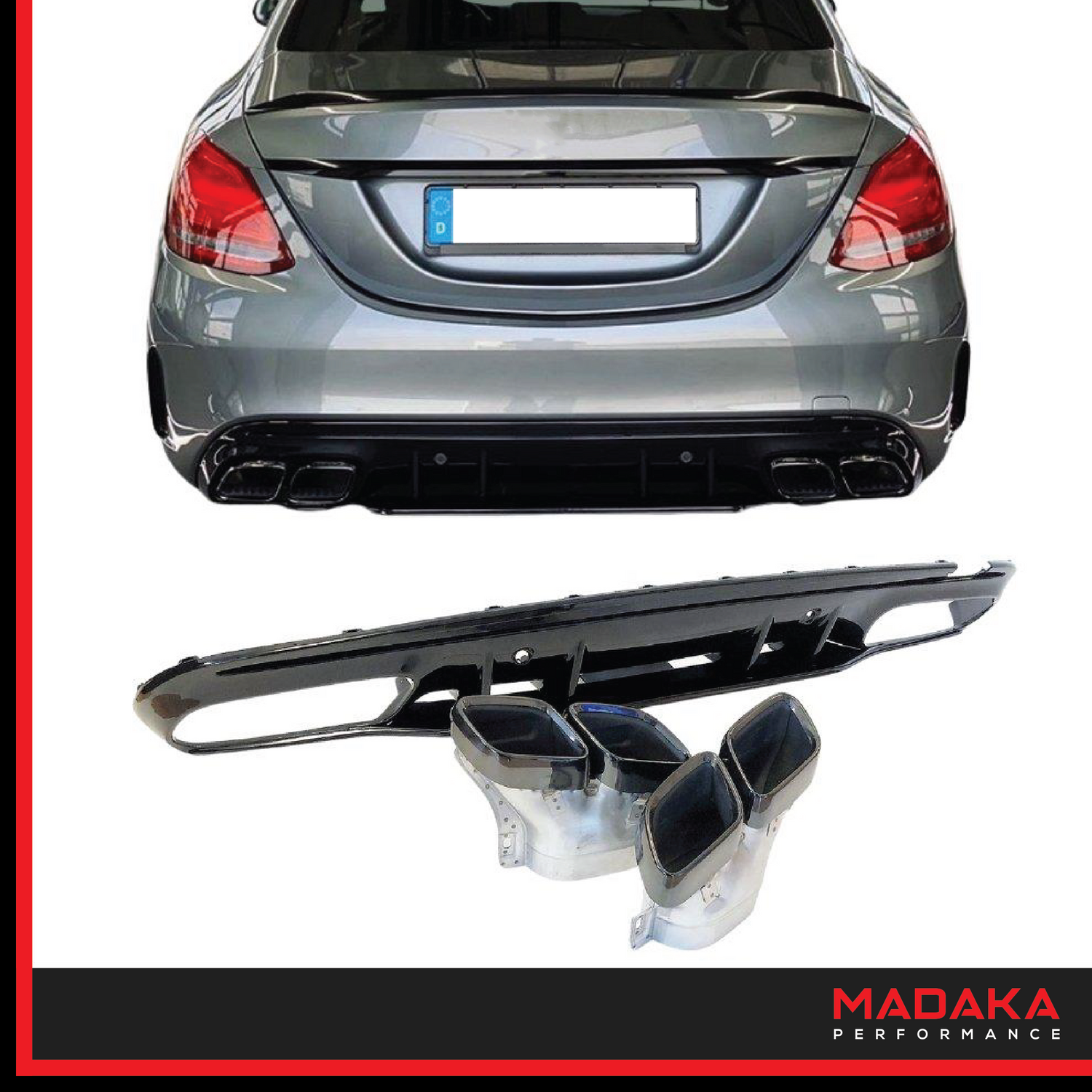 Diffusor mit Doppelendrohren in 63 AMG Optik für Mercedes-Benz C-Klasse W205 S205 Bj. 14-20 – Bild 1
